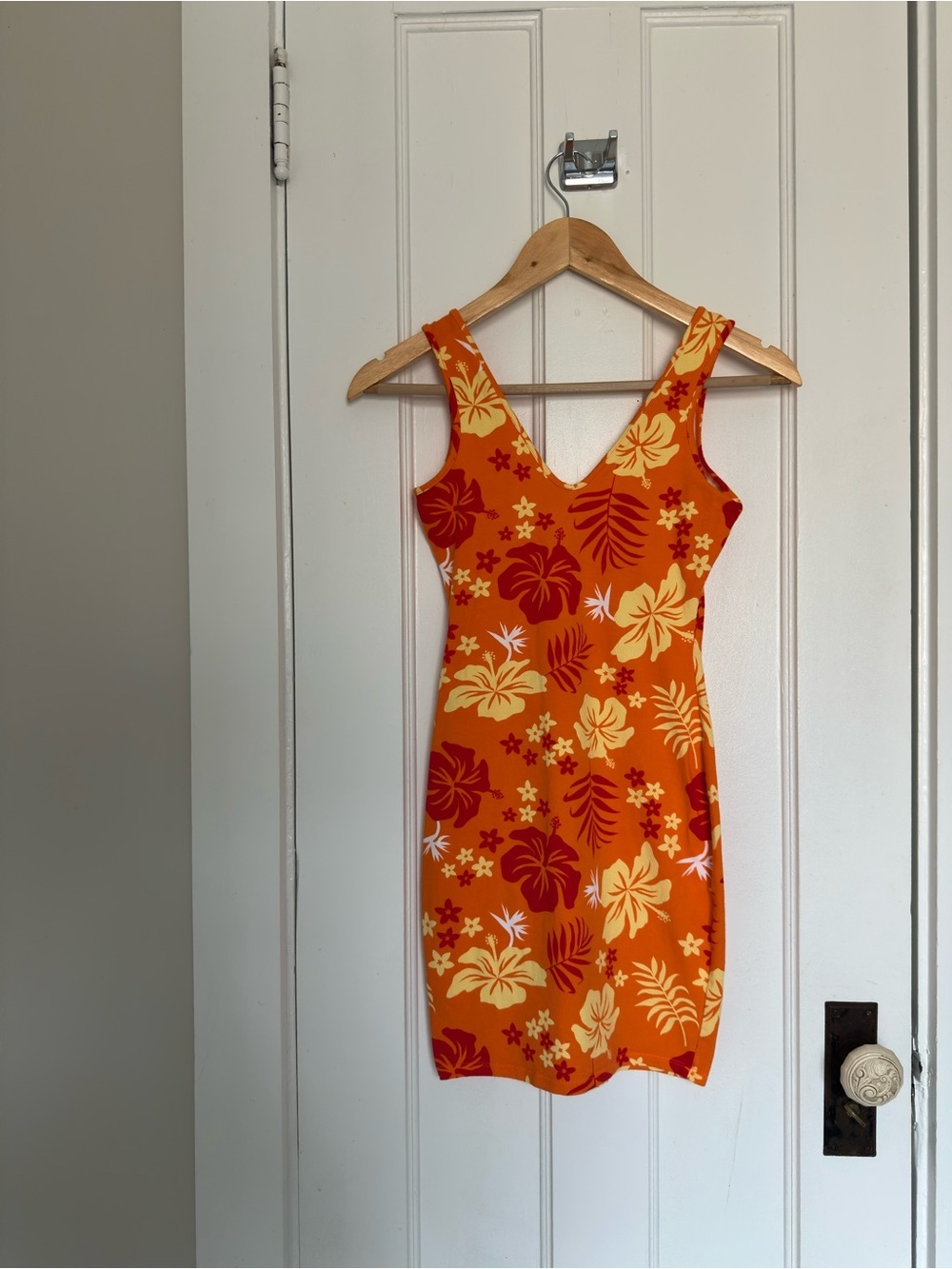 Orange tropical floral mini dress
